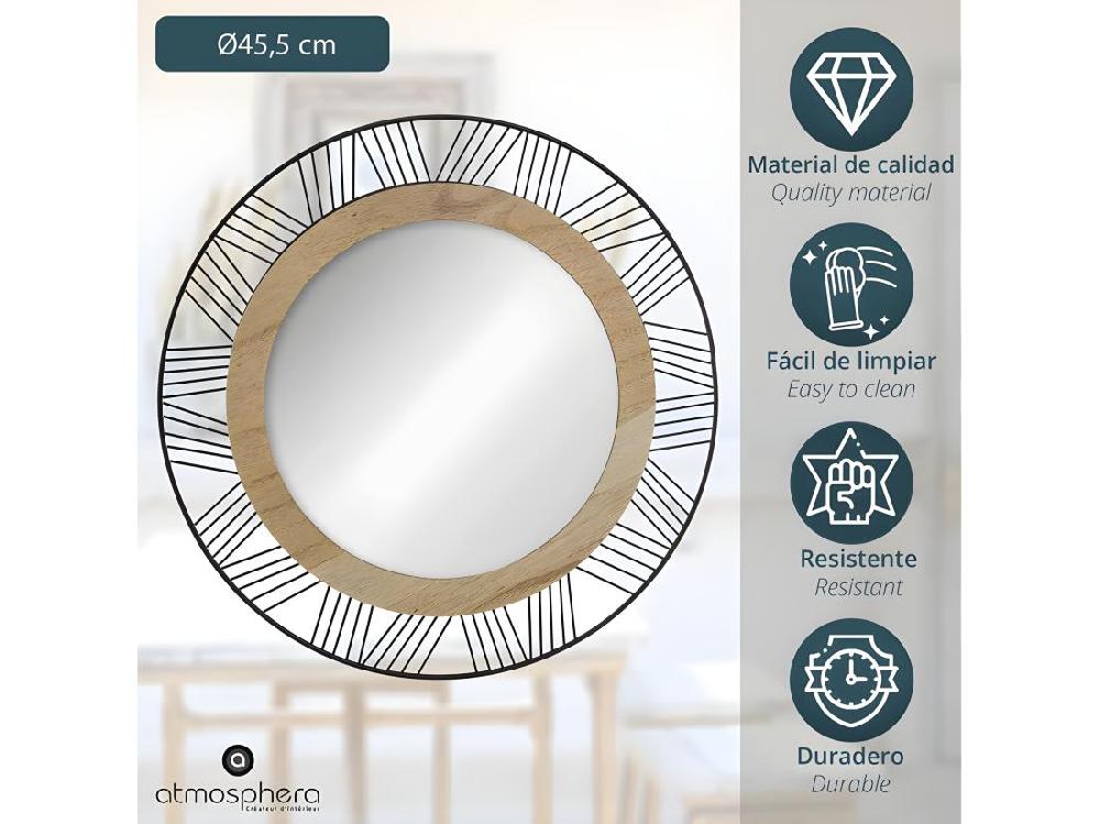 Vente Unique Miroir Rond En Métal & Bois "Joe" 45cm Noir