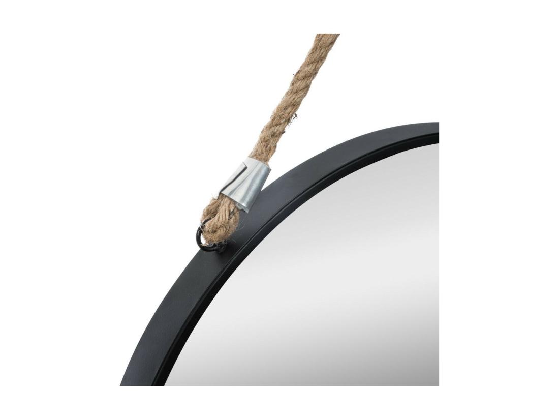 Vente Unique Miroir Rond En Métal Noir Avec Corde D 55 Cm