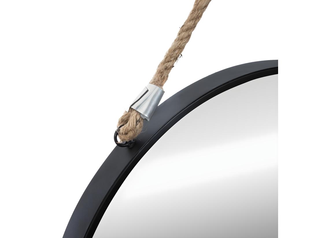 Vente Unique Miroir Rond En Métal Noir Avec Corde D 55 Cm