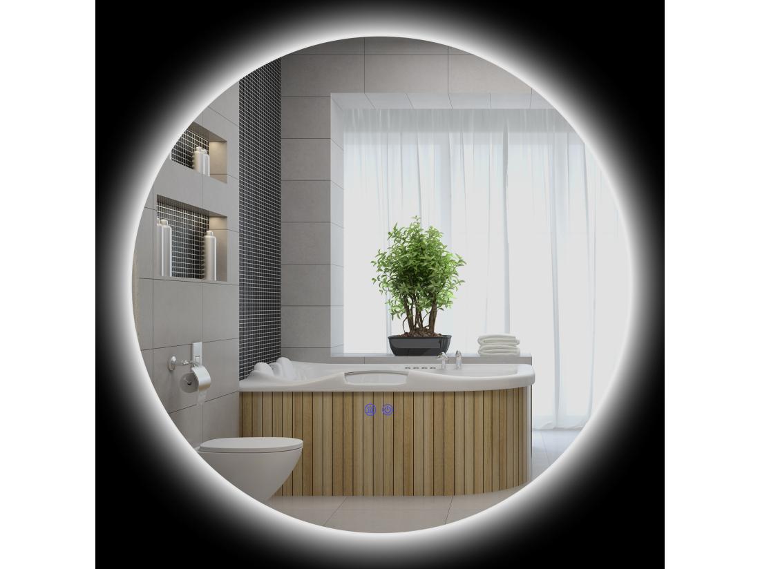 vente unique Miroir rond lumineux LED réglable de salle de bain dia. 80 cm interrupteur tactile fonction antibuée gris
