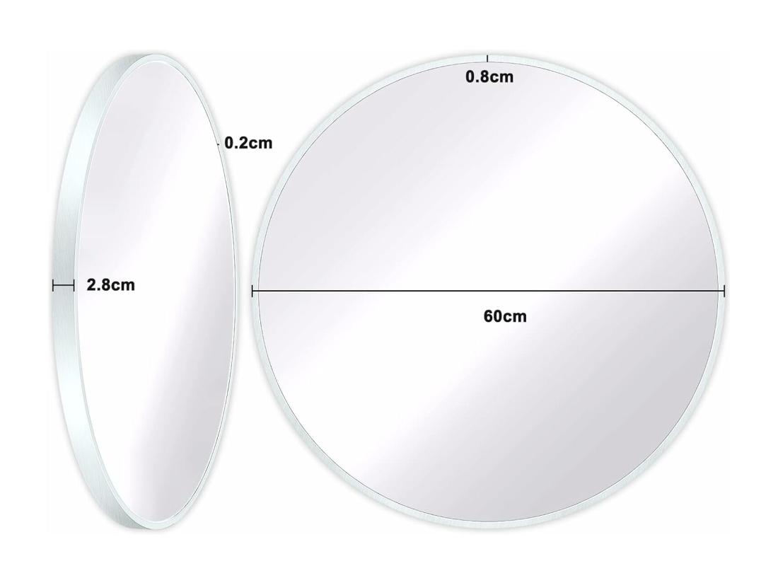 Vente Unique Miroir Rond Mural 60x60cm Miroir HD Moderne En Cadre Pour Décorer Salle De Bain Salon Chambre Blanc