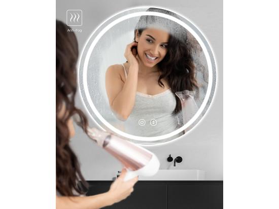 Vente Unique Miroir Rond Salle De Bain Avec Eclairage LED Miroir Maquillage Anti-buée Miroir Mural 3 Couleurs Dimmable 50x50cm