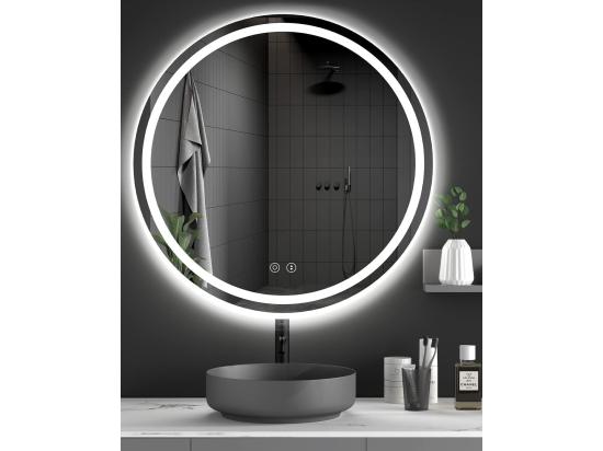 vente unique Miroir Rond Salle de Bain avec Eclairage LED Miroir Maquillage Anti-buée Miroir Mural 3 Couleurs Dimmable 50x50cm