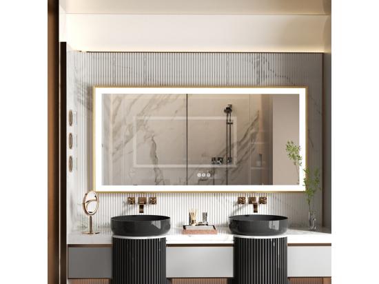 vente unique Miroir salle de bain led ractangulaire 120x60cm miroir lumineux 3 couleur réglable avec cadre doré 120x60x4cm