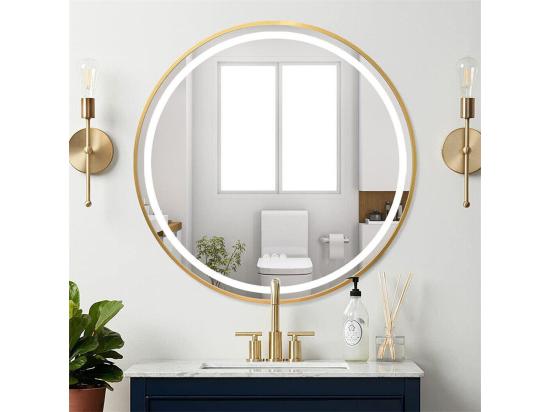 vente unique Miroir salle de bain led rond doré avec 3 couleurs réglables antibuée 60x60cm