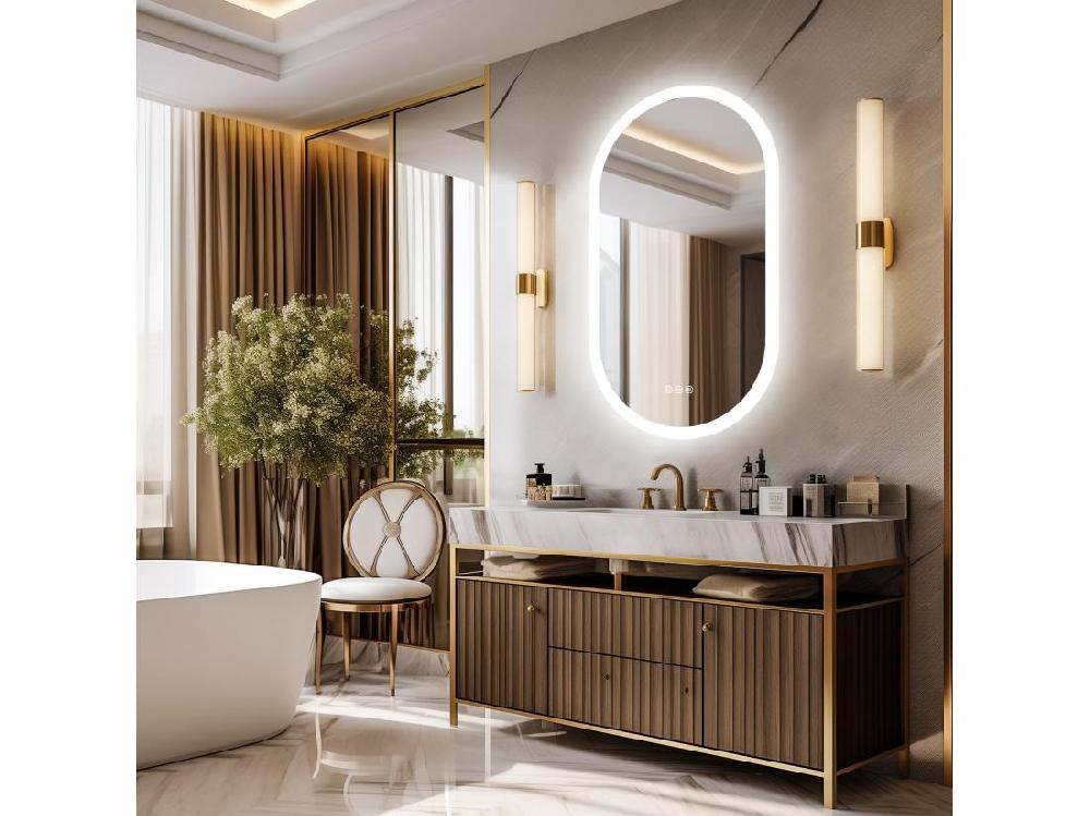 Vente Unique Miroir Salle De Bain Ovale Led 80x50cm Mirror Mural Lumineux Avec éclairage 3 Couleurs Réglables 80x50cm