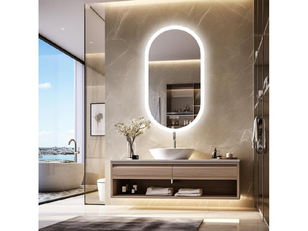 vente unique Miroir salle de bain ovale led 80x50cm mirror mural lumineux avec éclairage 3 couleurs réglables 80x50cm