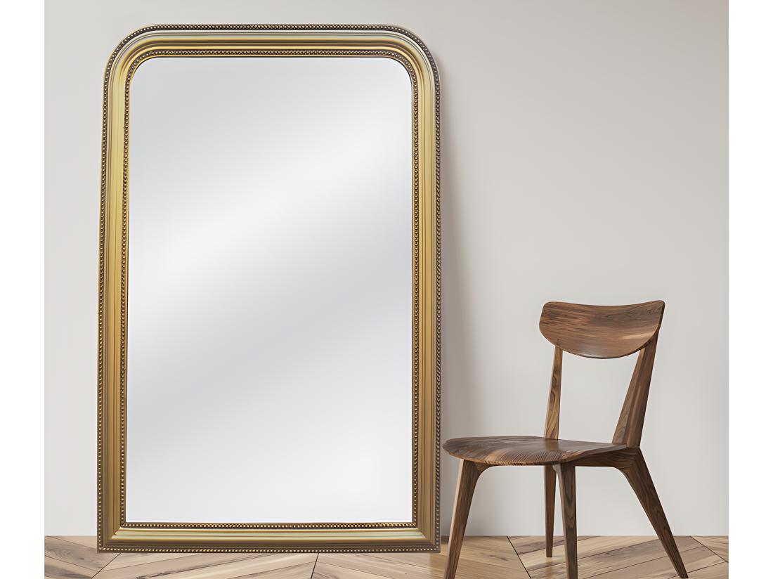 Vente Unique Miroir Style Vintage En Bois De Paulownia - L. 80 X H. 110 Cm - Doré Effet Laiton - HELOISE