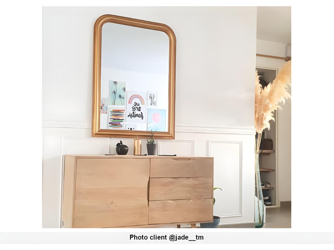 Vente Unique Miroir Style Vintage En Bois De Paulownia - L. 80 X H. 110 Cm - Doré Effet Laiton - HELOISE