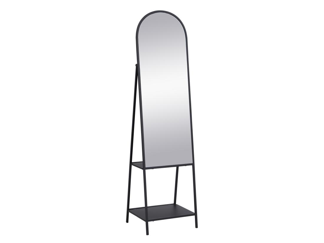 Vente Unique Miroir Sur Pied Avec 2 étagères - Métal - L.46 X P. 41 X H. 172 Cm - Noir - LIVIO
