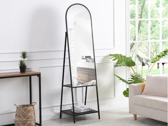 vente unique Miroir sur pied avec 2 étagères - Métal - L.46 x P. 41 x H. 172 cm - Noir - LIVIO