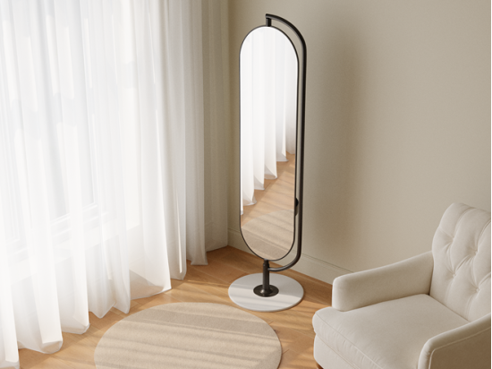 vente unique Miroir sur pied avec rangements et patères en métal - L. 44 x H. 169 cm - Noir - TOMONO