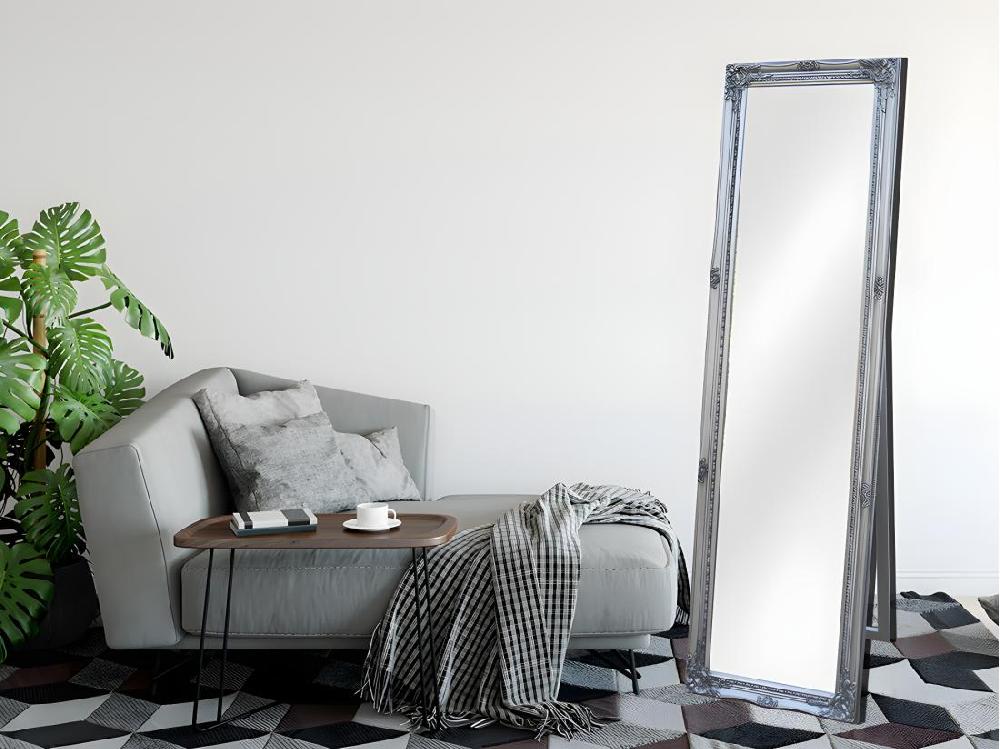 Vente Unique Miroir Sur Pied En Bois D'eucalyptus Avec Moulures - L. 50 X H. 170 Cm - Argenté - ELVIRE