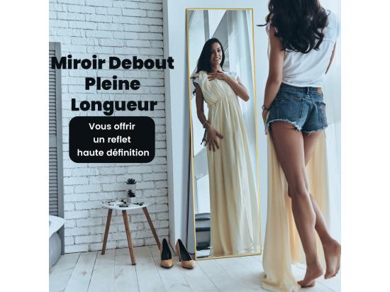 Vente Unique Miroir Sur Pied Rectangulaire-miroir Mural 40 X 160 Cm Angle D'inclinaison Réglable Or
