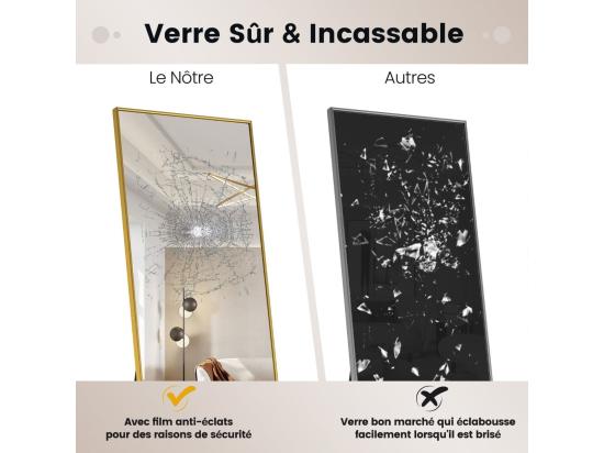 Vente Unique Miroir Sur Pied Rectangulaire-miroir Mural 40 X 160 Cm Angle D'inclinaison Réglable Or