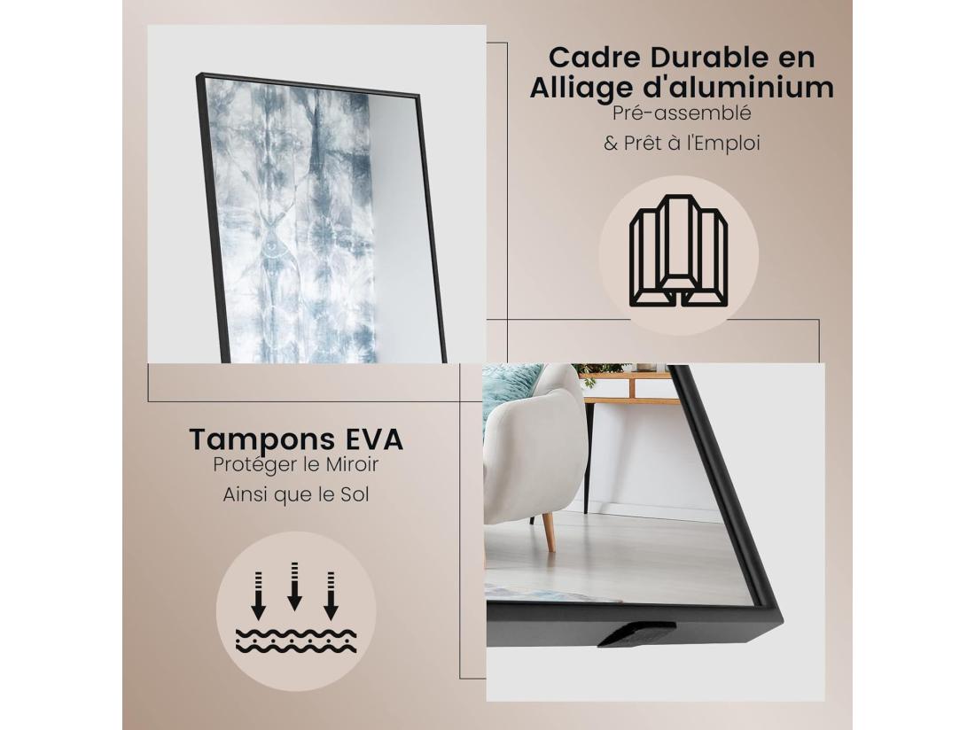Vente Unique Miroir Sur Pied Rectangulaire-miroir Mural 40 X 60 Cm Angle D'inclinaison Réglable Noir