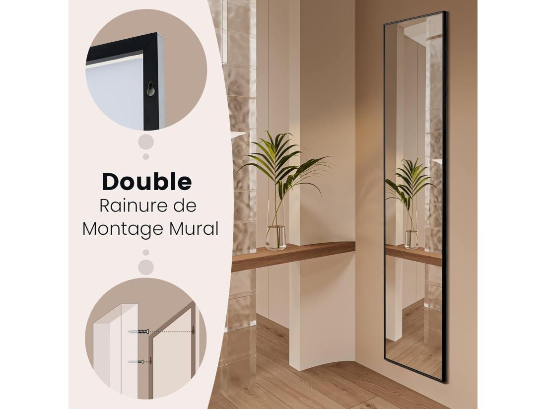 Vente Unique Miroir Sur Pied Rectangulaire-miroir Mural 40 X 60 Cm Angle D'inclinaison Réglable Noir