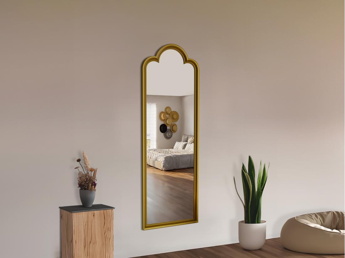 vente unique Miroir vintage en bois de paulownia - L. 84.5 x H. 139 cm - Doré - MEINI