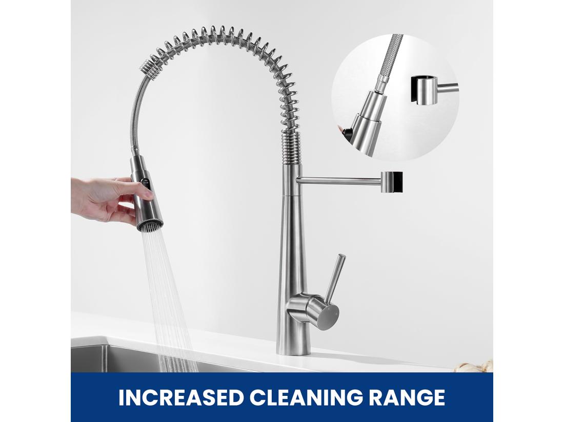 Vente Unique Mitigeur Cuisine à Ressort Cecipa Max Avec 3 Modes De Sortie D'eau - Mitigeur Avec Douchette Extractible Robinet Pivotant à 360° Brossé EU Modèle