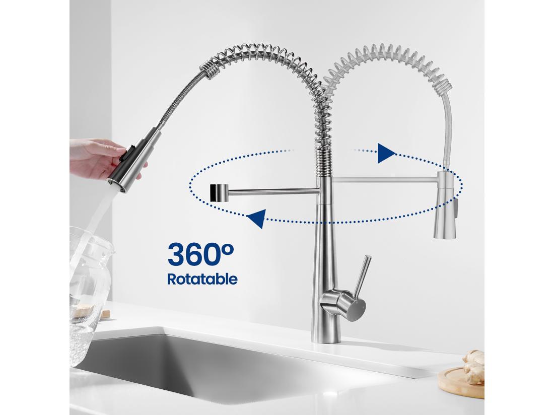 Vente Unique Mitigeur Cuisine à Ressort Cecipa Max Avec 3 Modes De Sortie D'eau - Mitigeur Avec Douchette Extractible Robinet Pivotant à 360° Brossé EU Modèle