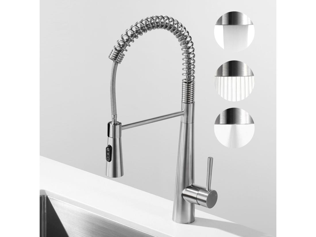 vente unique Mitigeur Cuisine à Ressort Cecipa max avec 3 Modes de Sortie D'eau - Mitigeur avec Douchette Extractible Robinet Pivotant à 360° Brossé EU Modèle