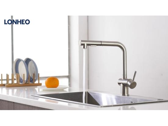 Vente Unique Mitigeur Cuisine Noir Douchette Robinet Douchette D'évier Extractible à 2 Jets Mitigeur Evier Bec Haut Pivotant à 360° Acier Inox Barboteur Démotable