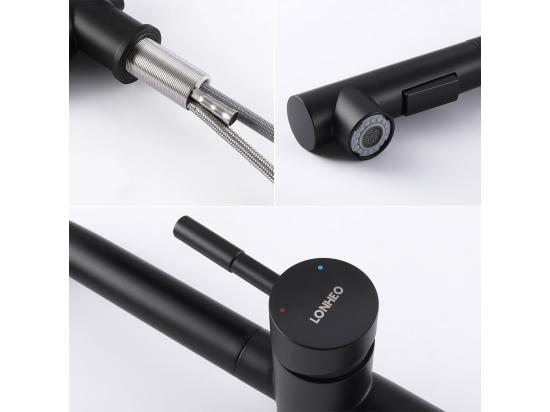 Vente Unique Mitigeur Cuisine Noir Douchette Robinet Douchette D'évier Extractible à 2 Jets Mitigeur Evier Bec Haut Pivotant à 360° Acier Inox Barboteur Démotable