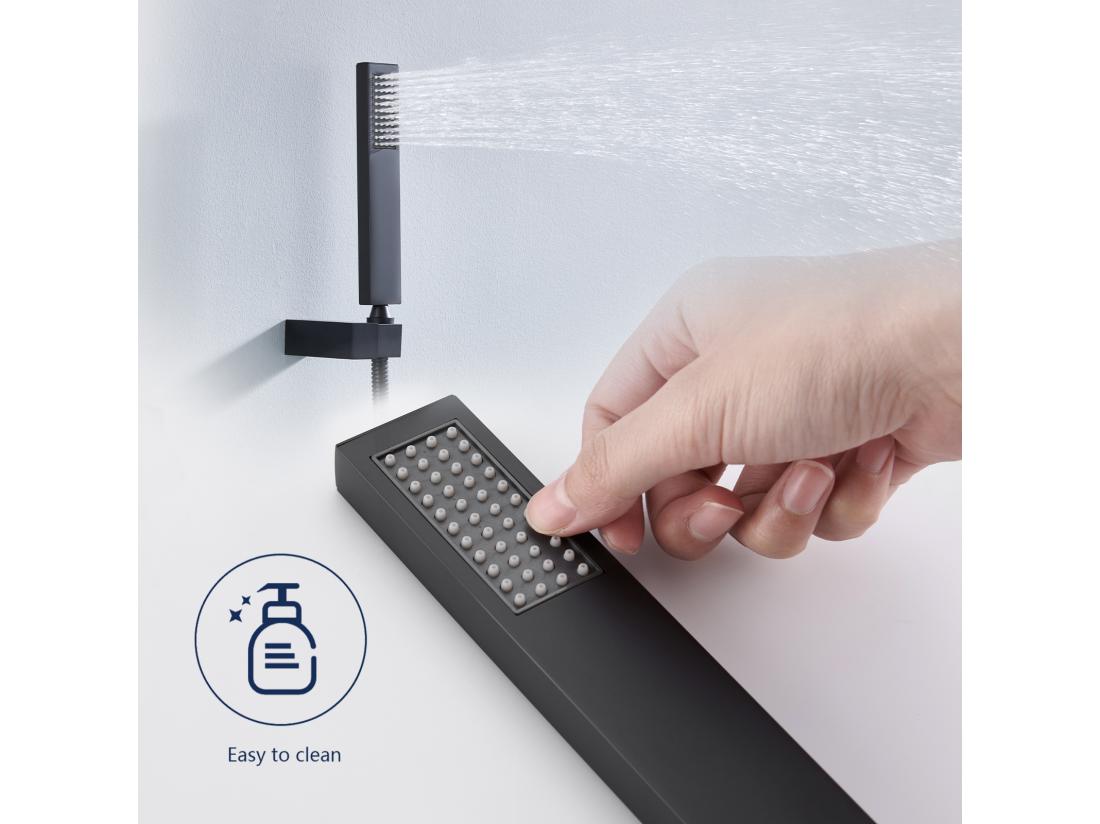 Vente Unique Mitigeur De Baignoire Cascade Robinet De Baignoire Mural Avec Douchette à Main Et Flexible De Douche 1 5M Laiton Noir Mat