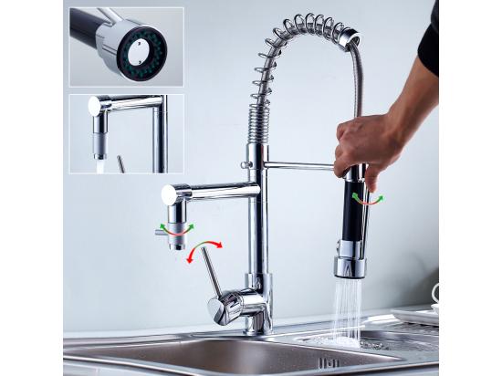 Vente Unique Mitigeur De Cuisine Chromé Douchette Extractible à Deux Jets Robinet Cuisine Bec Haut Flexible Robinet D'évier En Laitone Eau Froide/Chaude