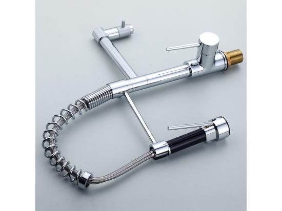 vente unique Mitigeur de Cuisine Chromé Douchette Extractible à Deux Jets Robinet Cuisine Bec Haut Flexible Robinet d'évier en Laitone Eau Froide/Chaude