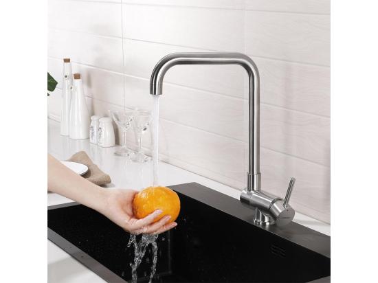 Vente Unique Mitigeur De Cuisine Rabattable Pivotant à 360° Robinet De Cuisine Avec Poignée Pliable Contre Fenêtre Robinet Mitigeur Evier Acier Inox 304