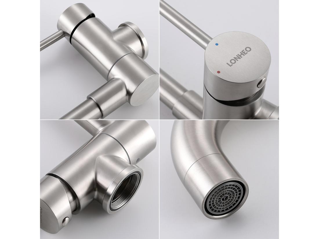 Vente Unique Mitigeur De Cuisine Rabattable Pivotant à 360° Robinet De Cuisine Avec Poignée Pliable Contre Fenêtre Robinet Mitigeur Evier Acier Inox 304