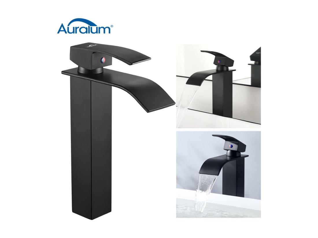 Vente Unique Mitigeur Lavabo Cascade Noir Moderne Pour Vasque à Poser Robinet Pour Lavabo Et Vasque Salle De Bain Robinetterie Mitigeur Eau Et Froide EU Modèle