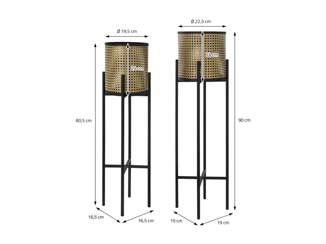 Vente Unique ML-Design Porte-fleurs Set De 2 Pièces Noir-or 16 5x16 5x80 5 Cm/19x19x90 Cm Acier Support De Pots De Fleurs Avec Cache-pot Support De Plantes En Métal Support De Pots De Fleurs 2 Pièces Pot De Plantes Colonne De