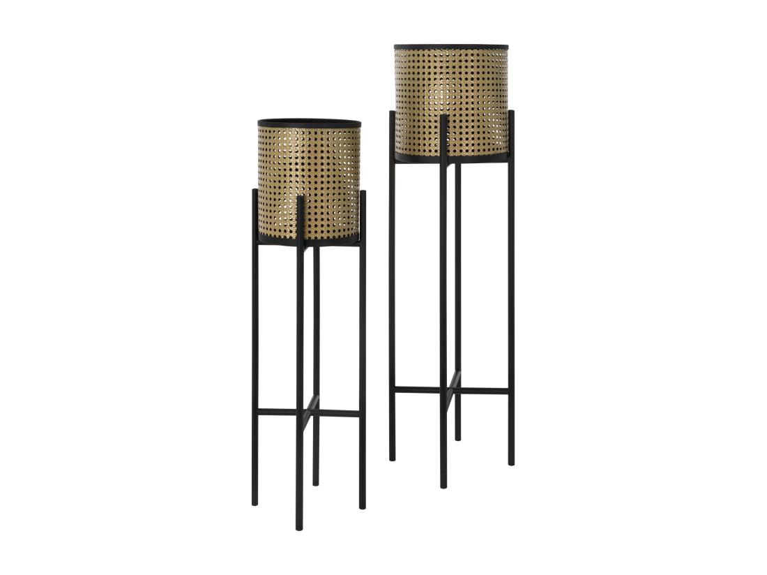 Vente Unique ML-Design Porte-fleurs Set De 2 Pièces Noir-or 16 5x16 5x80 5 Cm/19x19x90 Cm Acier Support De Pots De Fleurs Avec Cache-pot Support De Plantes En Métal Support De Pots De Fleurs 2 Pièces Pot De Plantes Colonne De