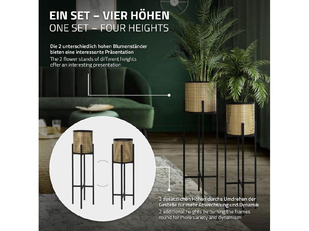 vente unique ML-Design Porte-fleurs set de 2 pièces noir-or 16 5x16 5x80 5 cm/19x19x90 cm acier support de pots de fleurs avec cache-pot support de plantes en métal support de pots de fleurs 2 pièces pot de plantes colonne de
