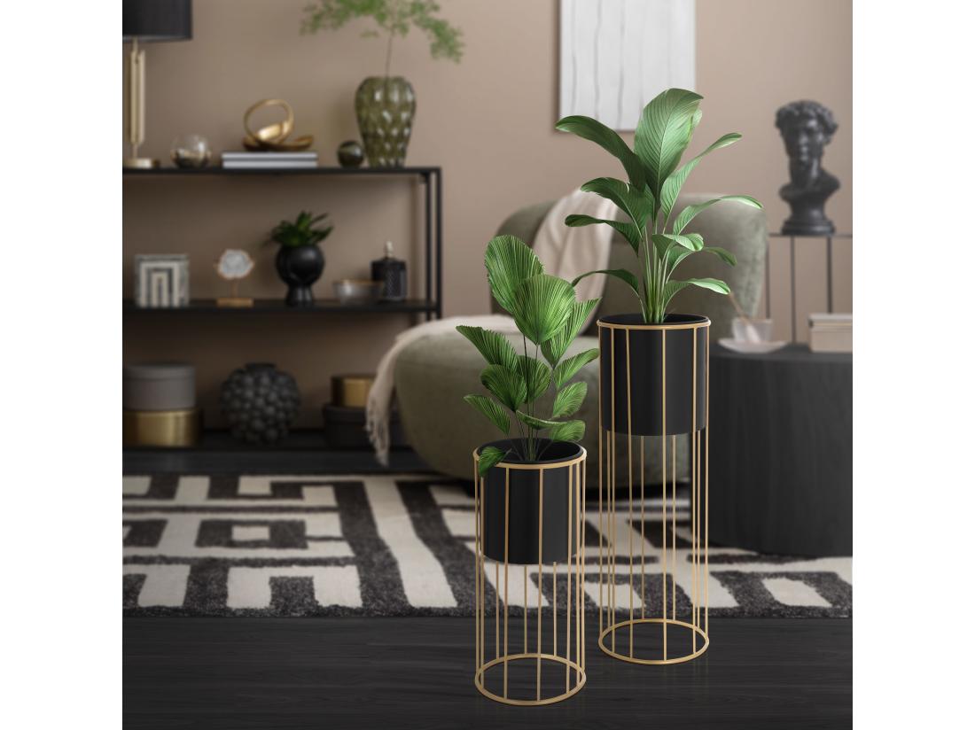 Vente Unique ML-Design Support Pour Fleurs Set De 2 Noir-or 21x46 7/24x70 5 Cm Rond Acier Support Pour Pots De Fleurs Avec Cache-pot Support Pour Plantes En Métal Support Pour Pots De Fleurs 2 Pièces Pot De Plantes Deko Colonn
