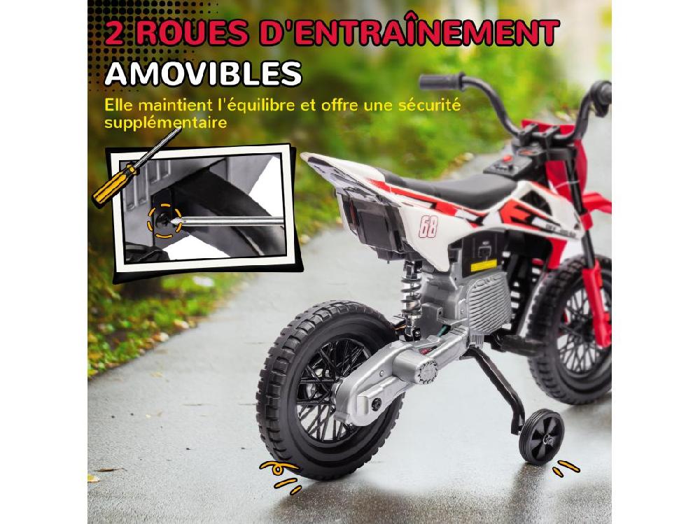 Vente Unique Moto Cross électrique Dirt Bike Enfant 12V 2 Moteurs 2 Vitesses 2 4-5 Km/h Musiques Rouge