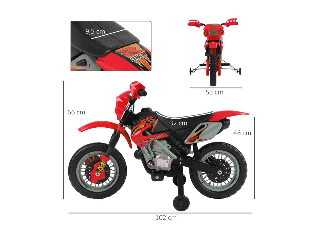 Vente Unique Moto Cross électrique Enfant 3 à 6 Ans 6 V Phares Klaxon Musiques 102 X 53 X 66 Cm Rouge Et Noir