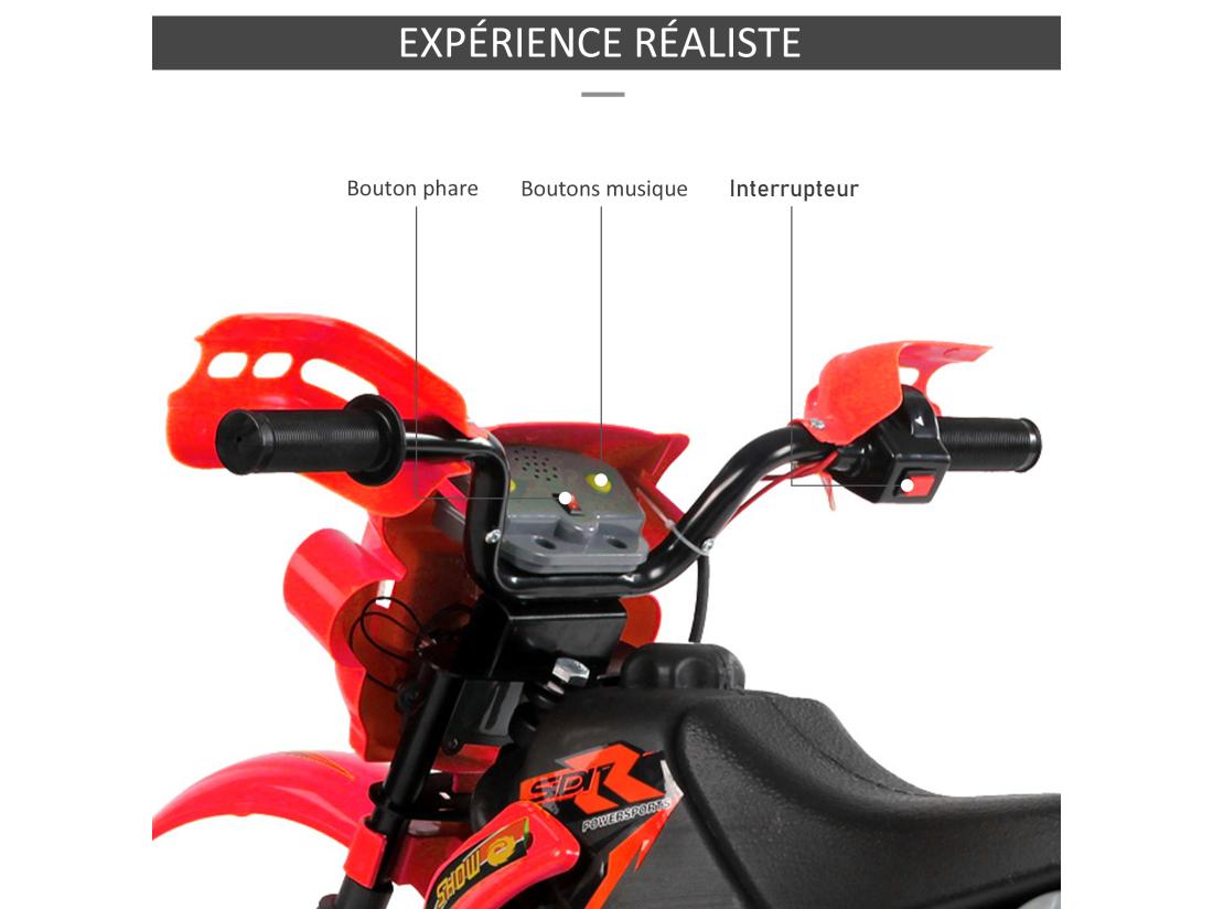 Vente Unique Moto Cross électrique Enfant 3 à 6 Ans 6 V Phares Klaxon Musiques 102 X 53 X 66 Cm Rouge Et Noir