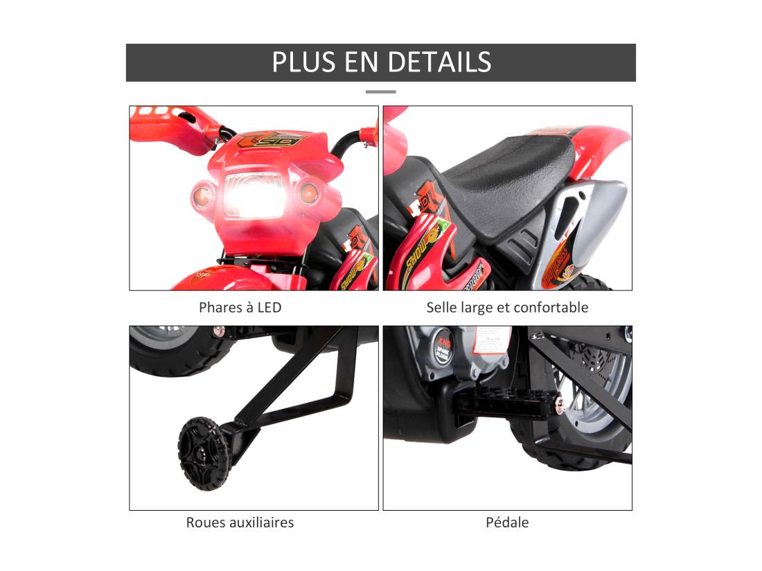Vente Unique Moto Cross électrique Enfant 3 à 6 Ans 6 V Phares Klaxon Musiques 102 X 53 X 66 Cm Rouge Et Noir