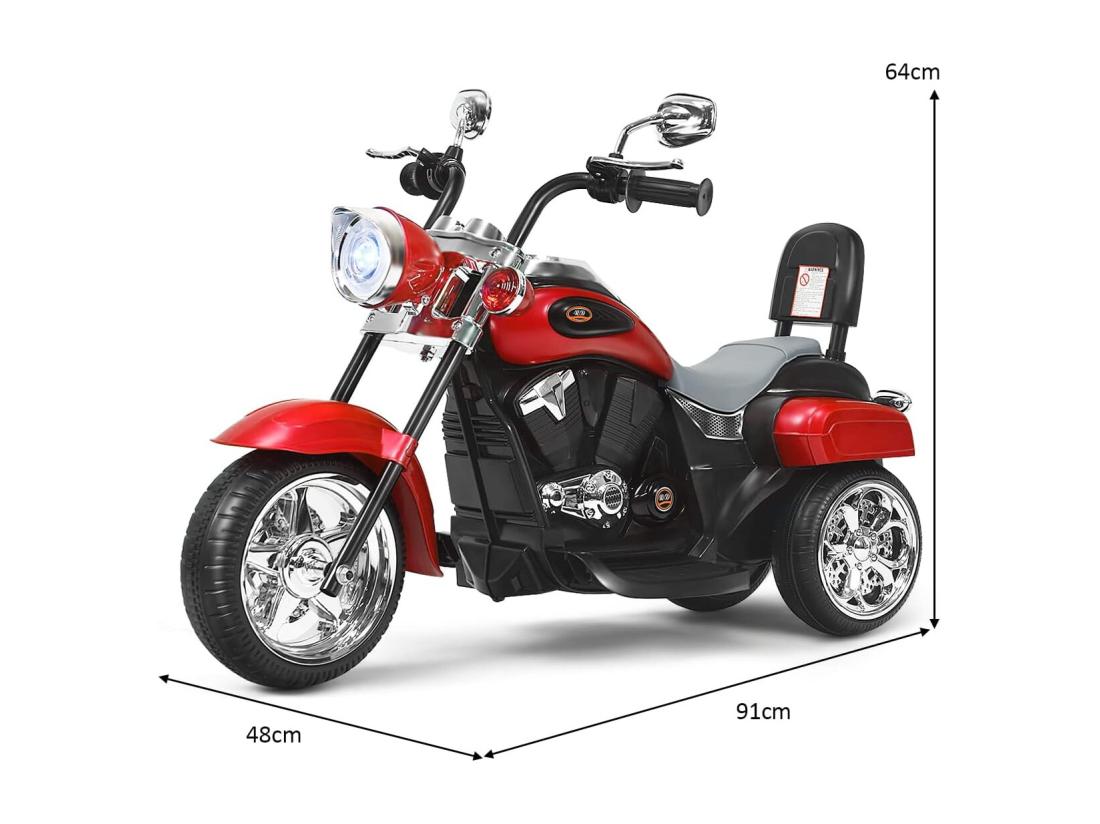Vente Unique Moto Électrique 6V Pour Enfants Scooter Avec 3 Roues Effet Sonore Et Lumineux 3Km/h Max 3 Ans + Style De Chopper Rouge