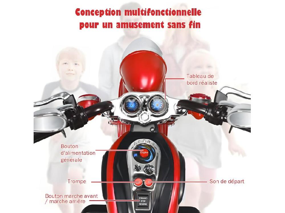 Vente Unique Moto Électrique 6V Pour Enfants Scooter Avec 3 Roues Effet Sonore Et Lumineux 3Km/h Max 3 Ans + Style De Chopper Rouge
