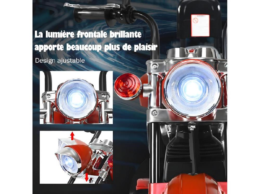 vente unique Moto Électrique 6V pour Enfants Scooter avec 3 Roues Effet Sonore et Lumineux 3Km/h Max 3 Ans + Style de Chopper Rouge