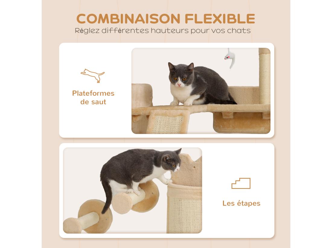 Vente Unique Mur D'escalade Pour Chat - Arbre à Chat Design Mural - Griffoirs Grattoirs Jeux - Sisal Naturel Peluche Beige