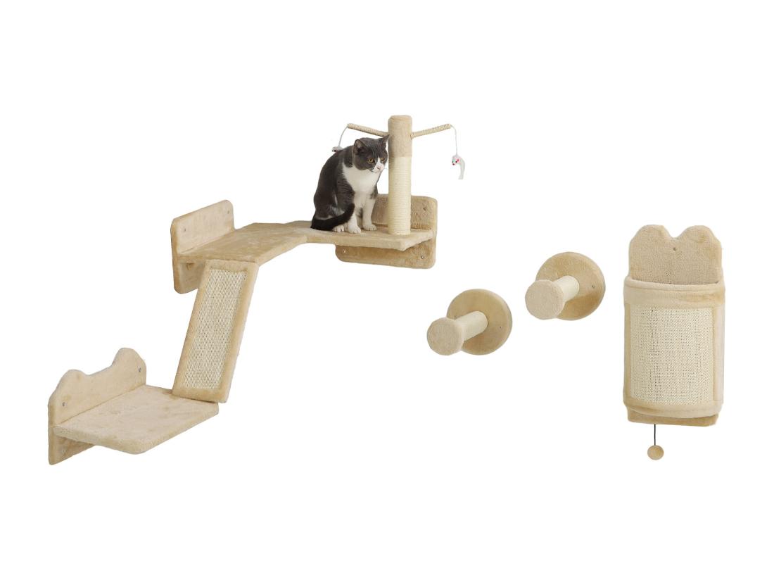 Vente Unique Mur D'escalade Pour Chat - Arbre à Chat Design Mural - Griffoirs Grattoirs Jeux - Sisal Naturel Peluche Beige