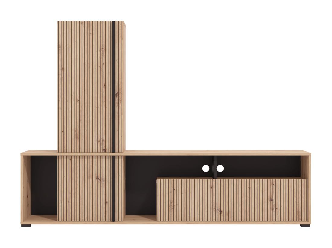 Vente Unique Mur TV Avec 3 Portes Et 3 Niches - Naturel Clair Et Noir - BELUTZY