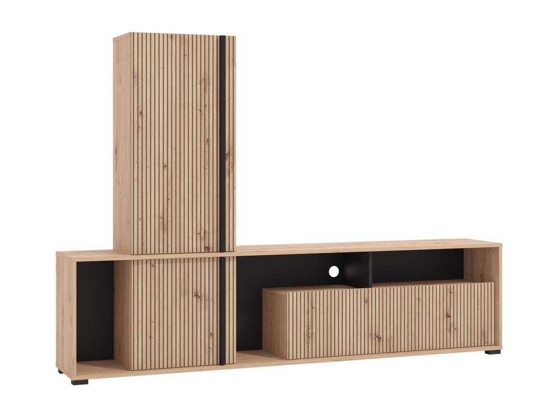 Vente Unique Mur TV Avec 3 Portes Et 3 Niches - Naturel Clair Et Noir - BELUTZY