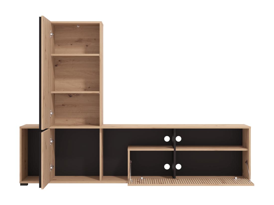 Vente Unique Mur TV Avec 3 Portes Et 3 Niches - Naturel Clair Et Noir - BELUTZY