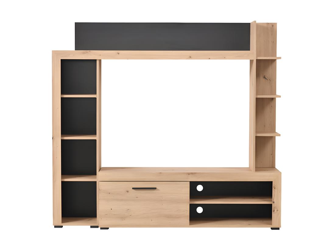 Vente Unique Mur TV BALTIMORE - Avec Rangements - Coloris : Chêne & Anthracite